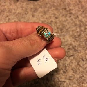 Iridescent Stone Ring Set in Gold Over Sterl Silv